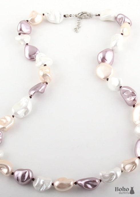 Boho Necklace, RH Big Pearl Shell White Pink Necklaces